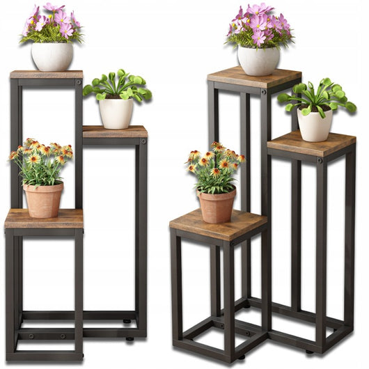 Supporto per piante con misure 34x34x67 cm, colore marrone, ideale per la casa o il balcone.