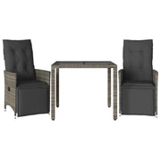 Set Bistr¨° da Giardino 3 pz | Set Salotto da Giardino con Cuscini in Polyrattan Grigio