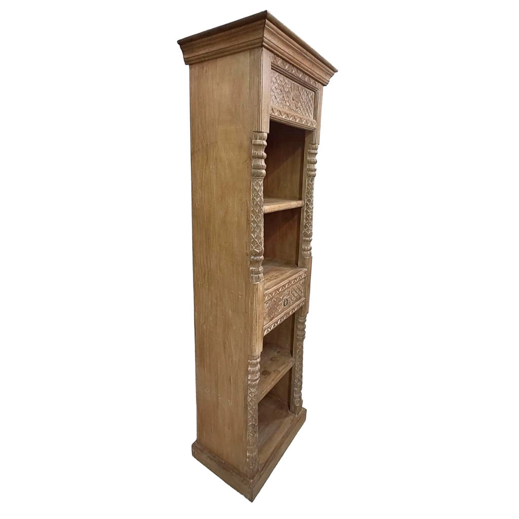 Libreria in legno con finitura artigianale marrone, 57x38x180h cm