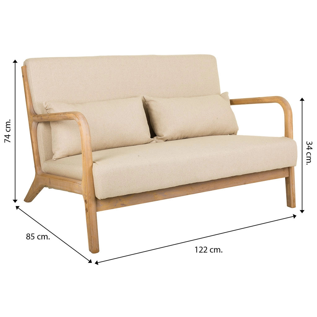 Divano in legno con rivestimento panna 122x85x34/74h