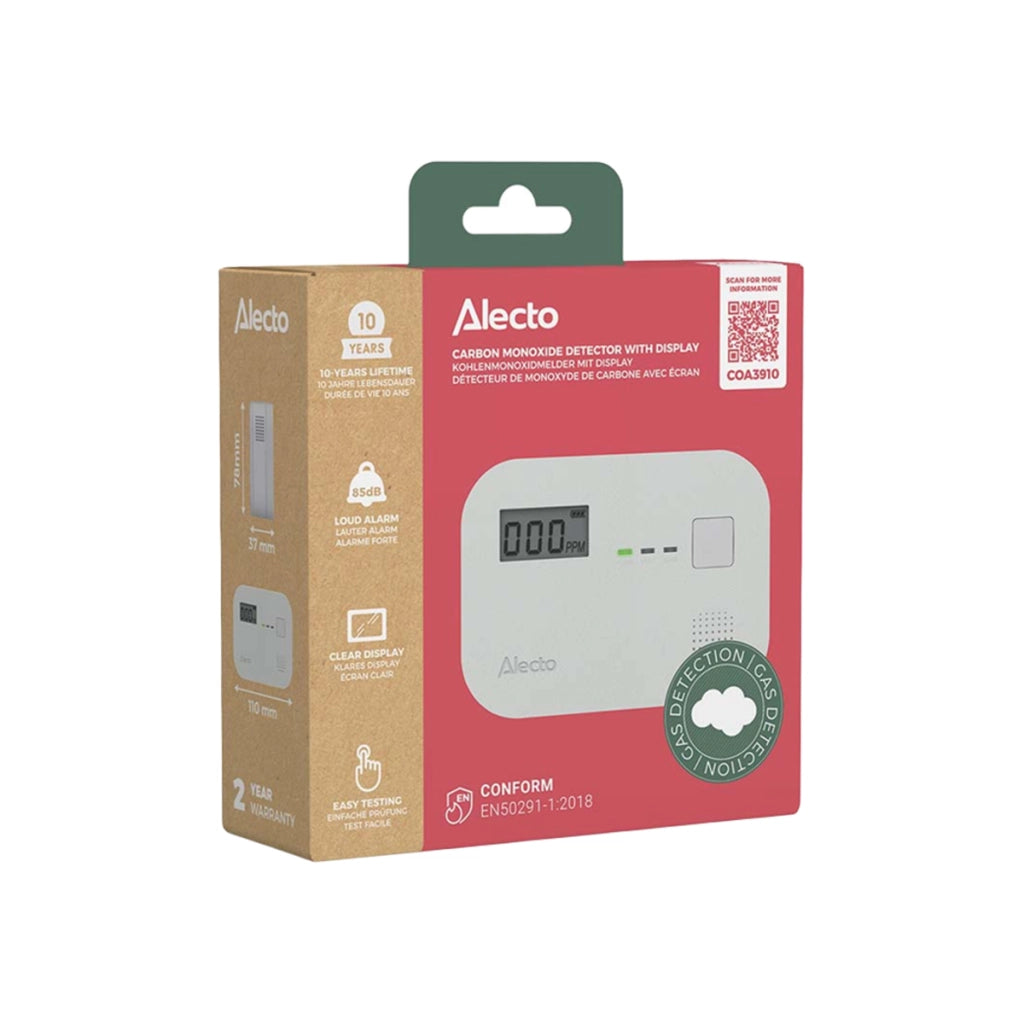 Rilevatore Monossido di Carbonio Allarme Potente 85dB e Schermo LED Bianco Alecto