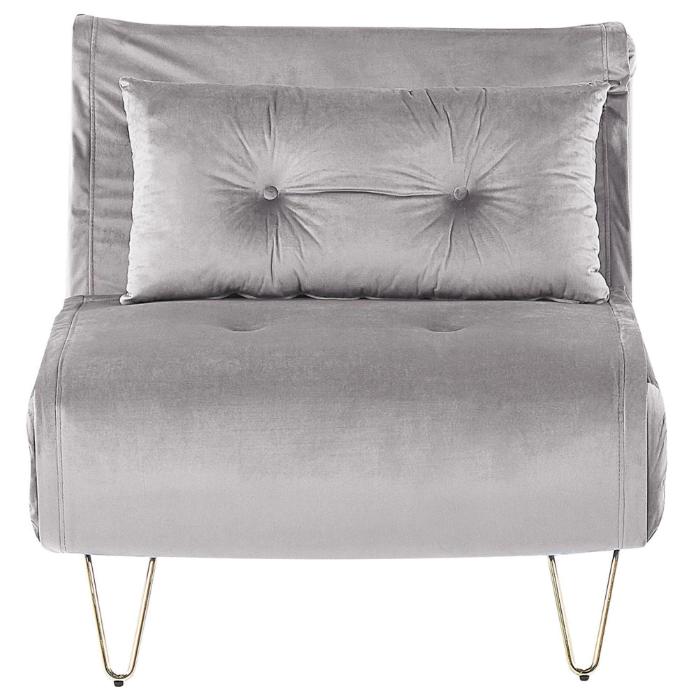 Divano letto piccolo velluto grigio 1 posto letto pieghevole senza braccioli con cuscino gambe in metallo dorato glamour