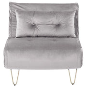 Divano letto piccolo velluto grigio 1 posto letto pieghevole senza braccioli con cuscino gambe in metallo dorato glamour