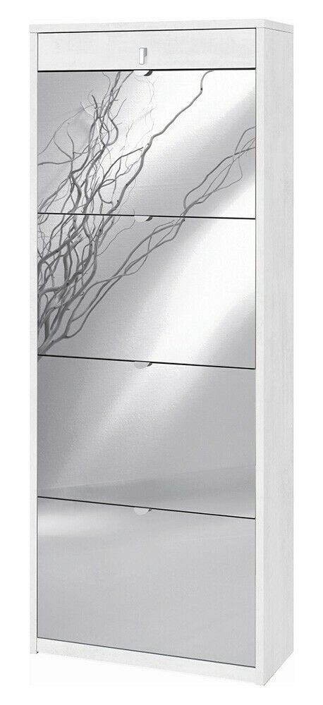 Scarpiera specchio naturale 4 ante 1 Cassetto H164 L63 P29 Cm  Bianco ossido Sarmog