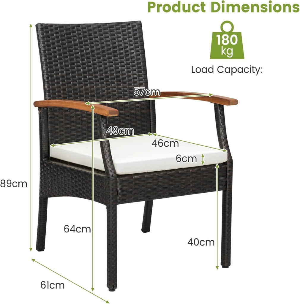 Set di 2 Sedie in Rattan, Sedia Giardino Poltrone da Esterno con Cuscini per Seduta con Cerniera, Set di 2 Comode Sedie per Giardino, Patio, Terrazza(Modello A, 54,5x61,5x89cm)