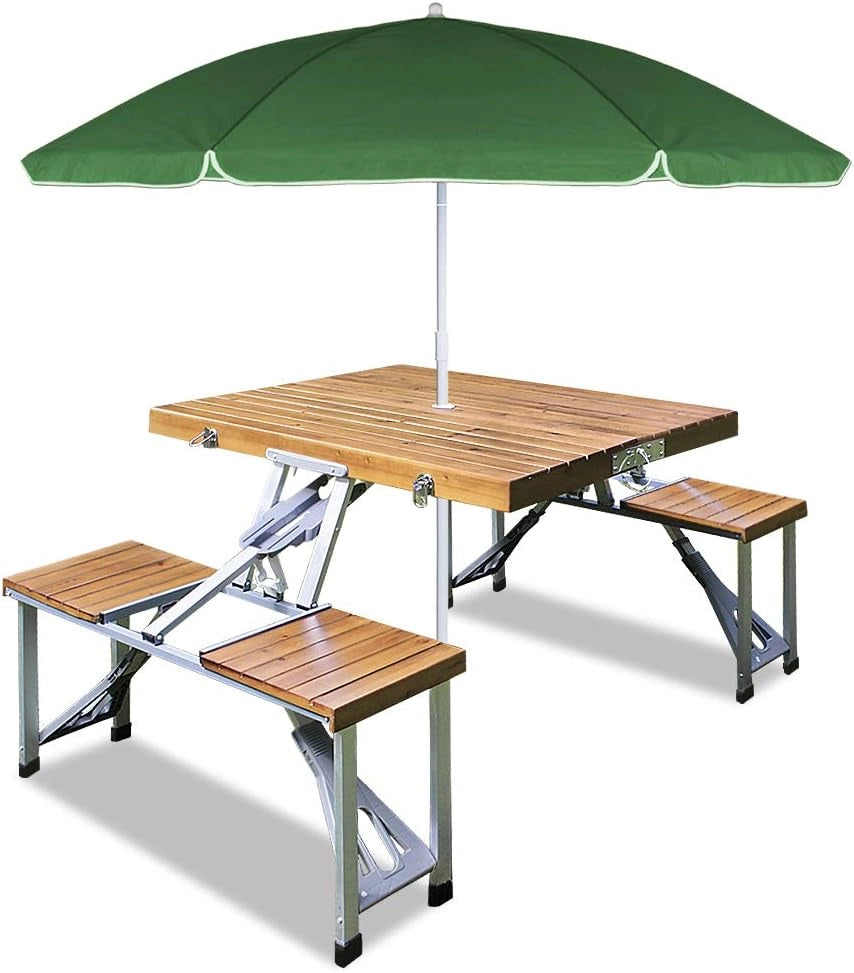 Casaria Tavolo Pieghevole con 2 Panche Set da Campeggio Picnic Portatile a Valigetta in Alluminio con Foro Ombrellone Maniglia per Trasporto 4 Posti Mare Spiaggia