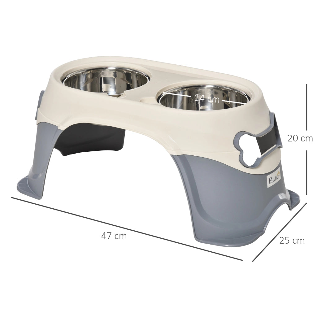 Ciotola per Cani Doppia Rialzata ¨C zephmum ¨C Acciaio Inox e Plastica Bianco Grigio 47x25x20cm