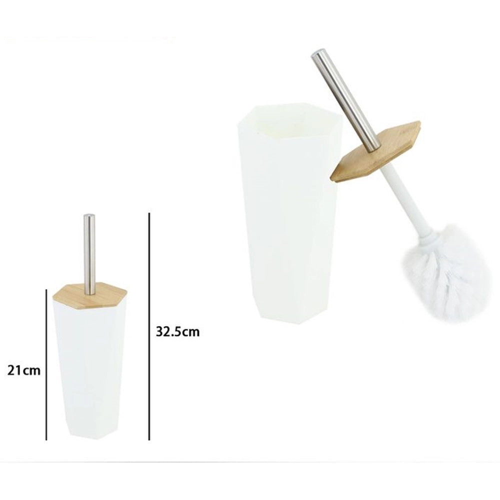 Trade Shop - Porta Scopino Esagonale Geometrico Bianco Legno Con Scopettino Spazzolone Wc Bagno 10839 -