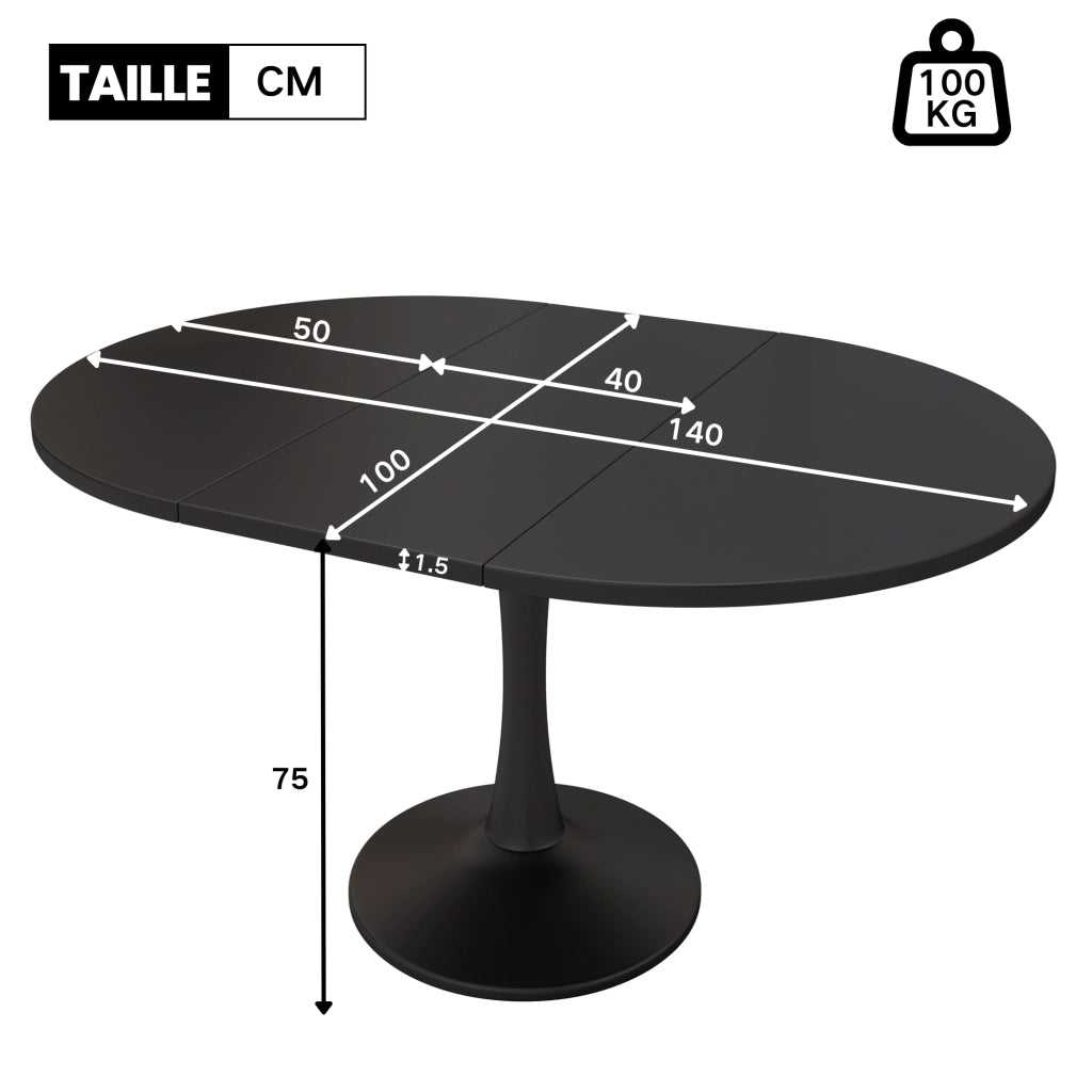 Tavolo da pranzo ovale allungabile in MDF; stile moderno; per soggiorno e sala da pranzo; nero