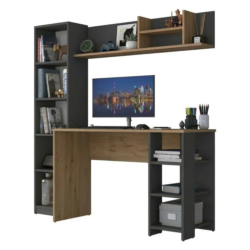 Venetico, Scrivania 9 Ripiani, 160x45x162h cm Marrone Rovere
