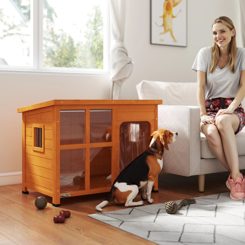 Casetta per Cani Esterno con Tetto in Tegole ¨C zephmum ¨C 90x62x71 cm Legno Naturale