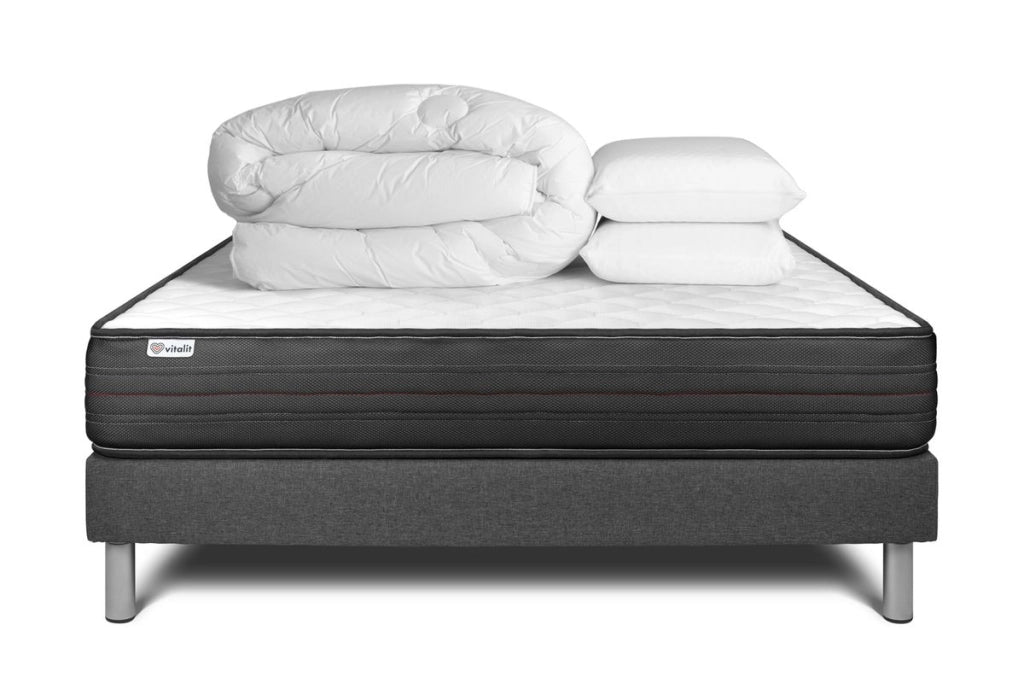 Pacchetto letto completo - Materasso 200x200cm + Box spring con doghe (kit) + 2 cuscini + Piumino - Vitalpower