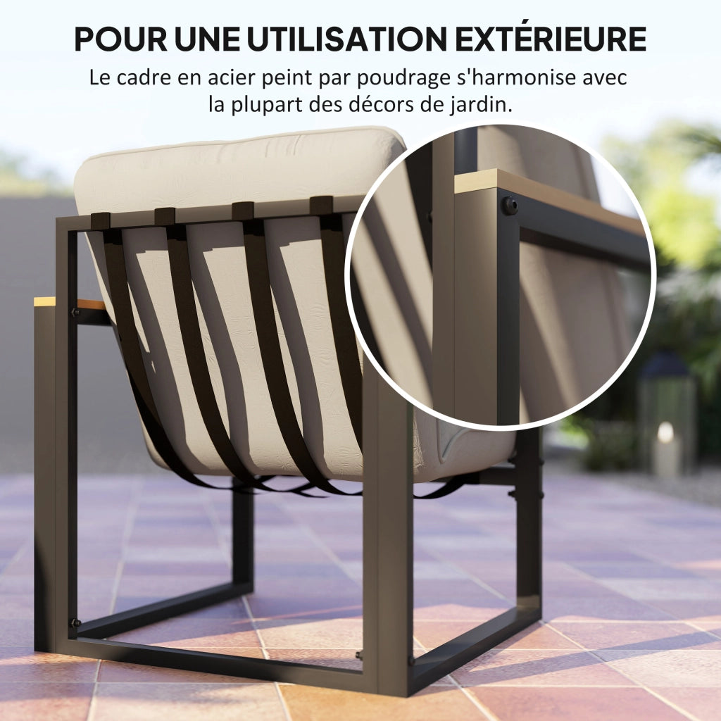 Set da giardino 4 posti con divano, 2 poltrone e tavolino in vetro temperato, cuscini inclusi ¨C zephmum ¨C grigio