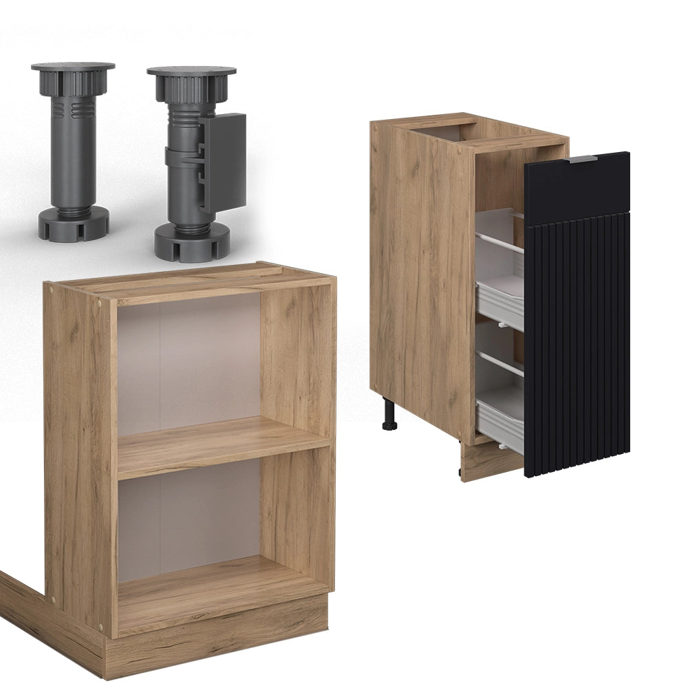 Isola cucina Fame-Line Nero rigato/Rovere dorato 90 cm con cassetto, senza piano di lavoro Vicco