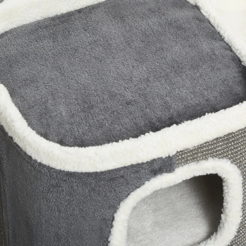 Tiragraffi per gatti a 3 livelli con fori, rivestimento in poliestere, colore grigio, 40x40x74 cm