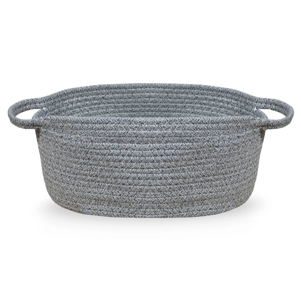 Cesti Portaoggetti Ovale in Corda Grigio con Maniglie cm 47 x 25x h 15 set da 3