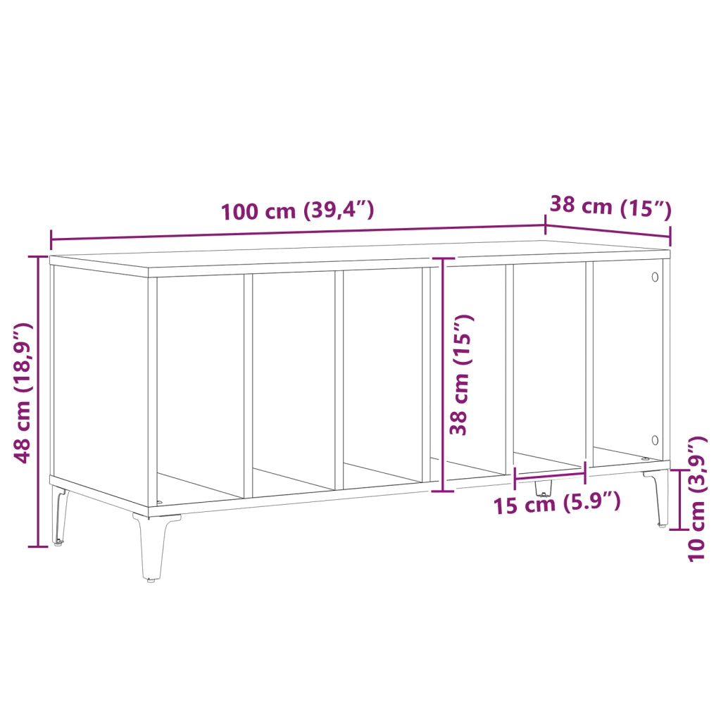 Mobile per Vinili Rovere Nera - 100x38x48 cm in Legno Ingegnerizzato