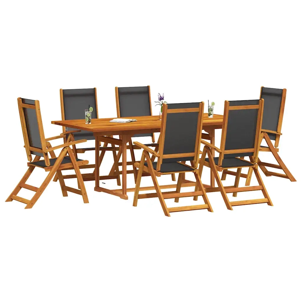 Set Pranzo da Giardino 7pz Legno Massello di Acacia e Textilene