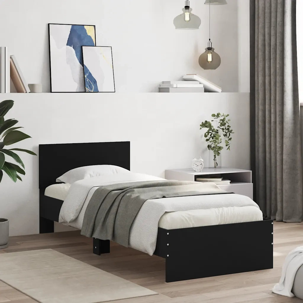 Giroletto con Testiera-Struttura Letto con testiera Nero 75x190 cm in Legno Multistrato 965694
