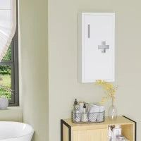 kleankin Armadietto Medicinali a 3 Ripiani con Porta Magnetica, in Acciaio, 30x12x60 cm, Bianco