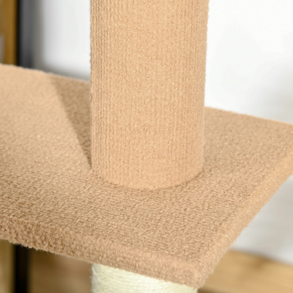 Albero Tiragraffi per Gatti da Soffitto Regolabile in Altezza, 4 Piattaforme, Colore Khaki