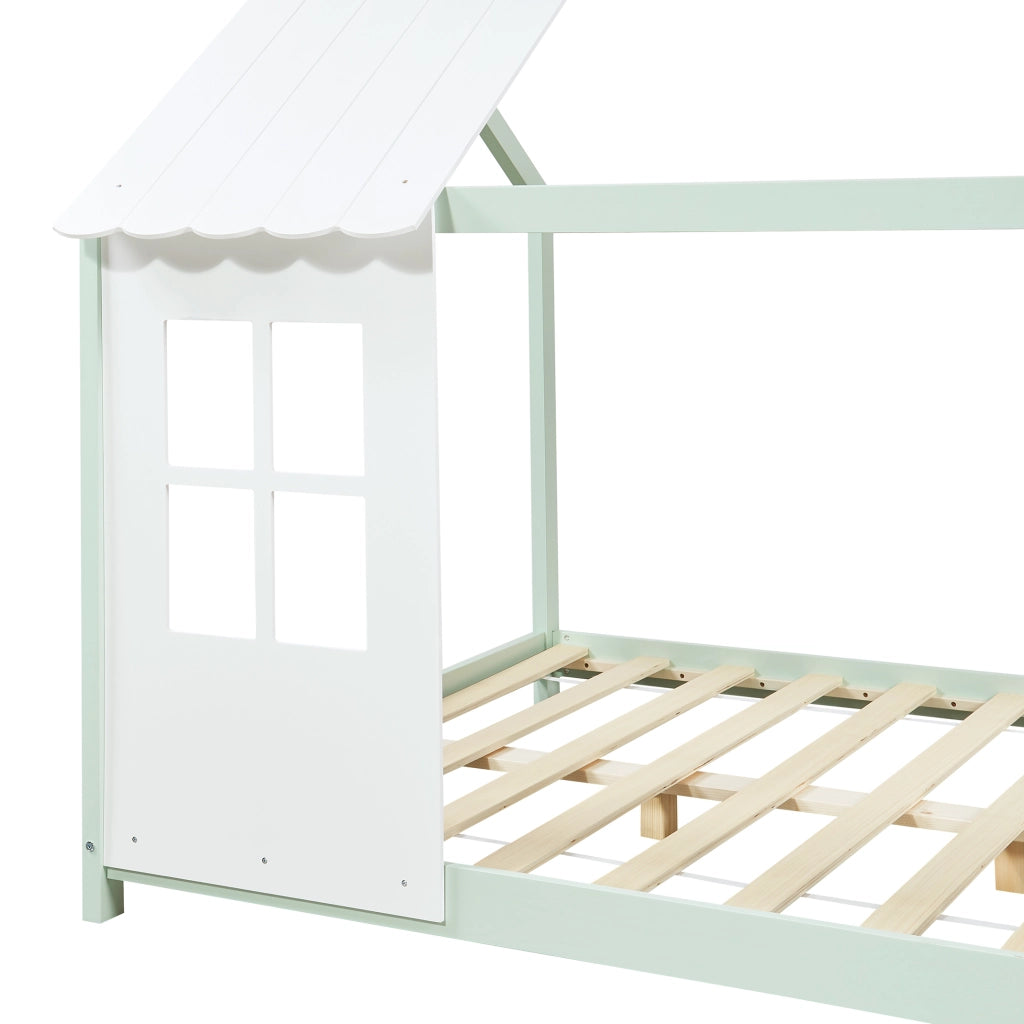 Letto Tostedt per Cameretta a Forma di Casetta Semiaperta 120 x 200 cm Menta Verde / Bianco [en.casa]