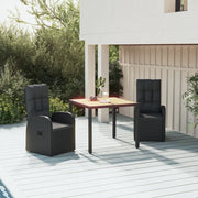 Set da Pranzo da Giardino 3 pz con Cuscini Nero in Polyrattancod mxl 124357