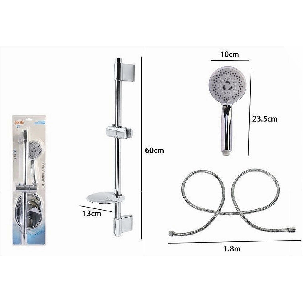 Trade Shop - Saliscendi Doccia Cromato Doccetta Multigetto Mensola Portasapone Bagno Tubo 79390 -