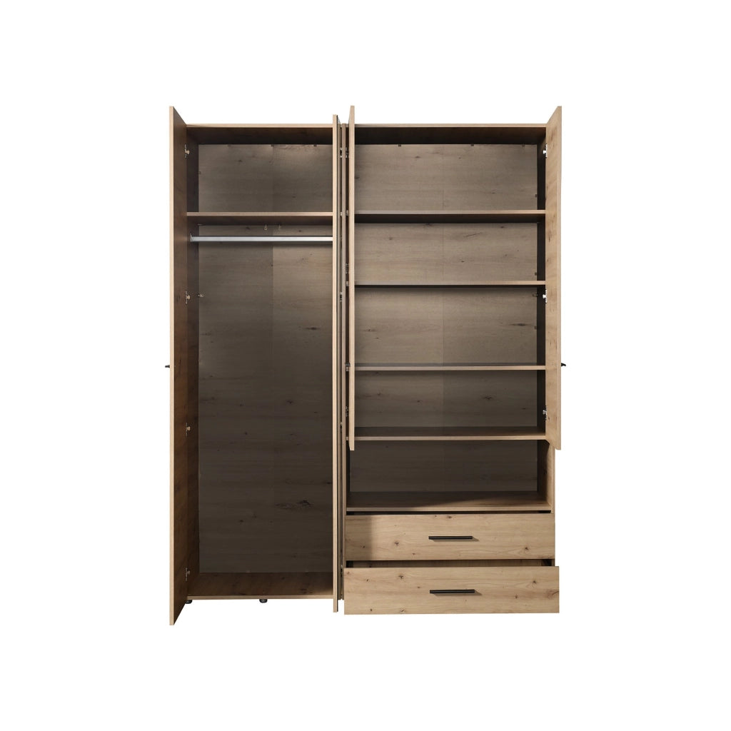 Armadio Camera da Letto Teana, Guardaroba Grande 5 Ripiani, 161x205.5h cm Marrone Rovere Nodi