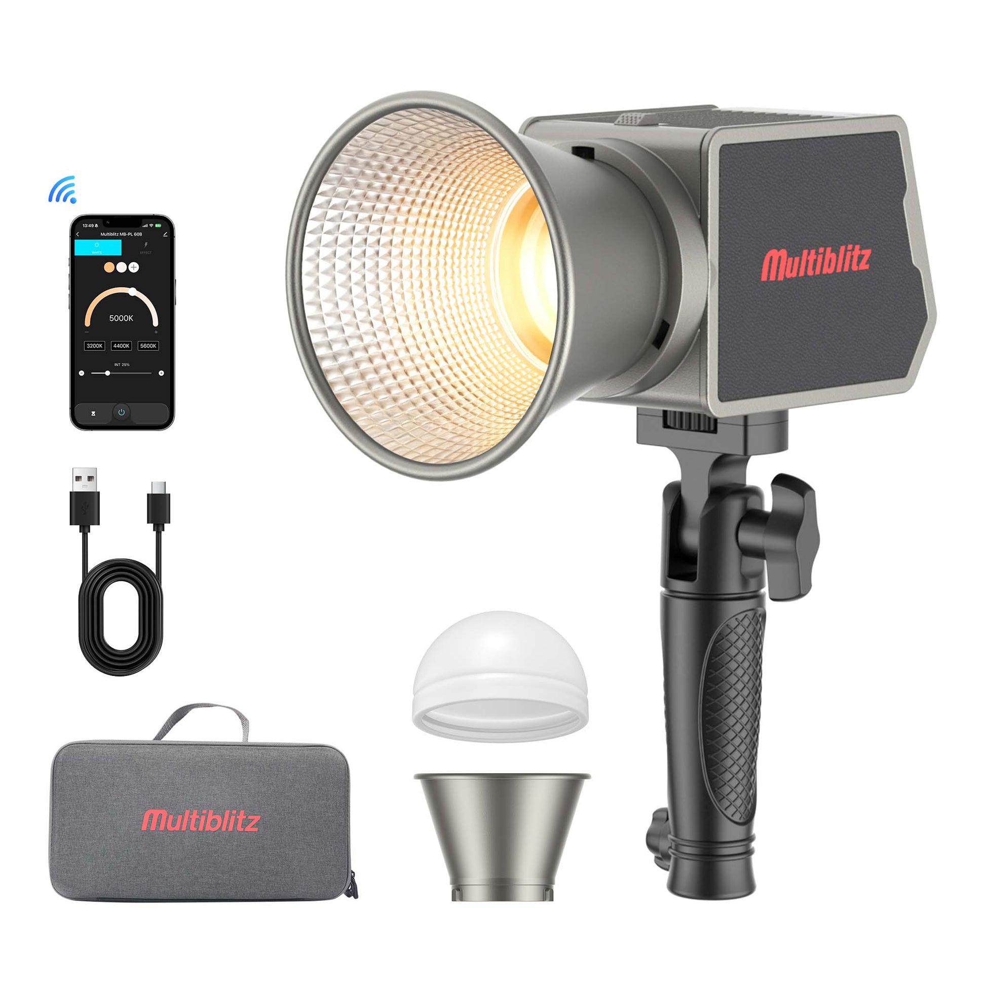 Multiblitz MB-PL Luce led portatile per fotografia 60W, Bicolore con temperatura da 2700K a 6500K, Batteria ricaricabile USB