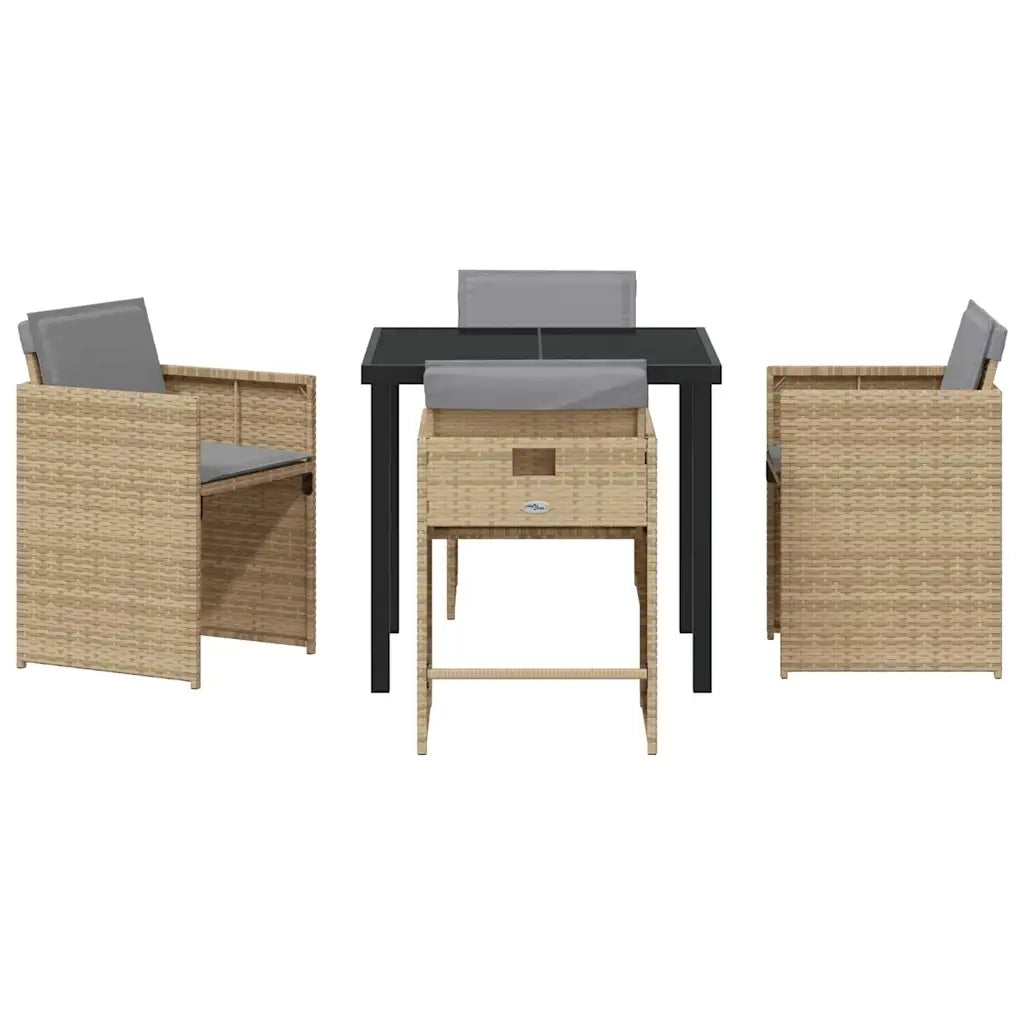 Set da Pranzo per Giardino 5 pcs Beige polyrattan