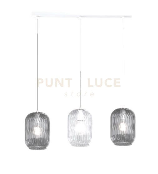 SOSPENSIONE BIANCO 3 LUCI RETTANGOLARE VETRI TR + 2X FU 1181BI-S3 R-TF