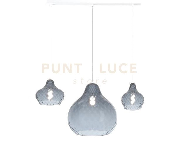 SOSPENSIONE BIANCO 3 LUCI RETTANGOLARE VETRI (2 X PICCOLO + 1 X GRANDE) TUTTI ZAFFIRO 1191BI-S3 RMIX-ZA