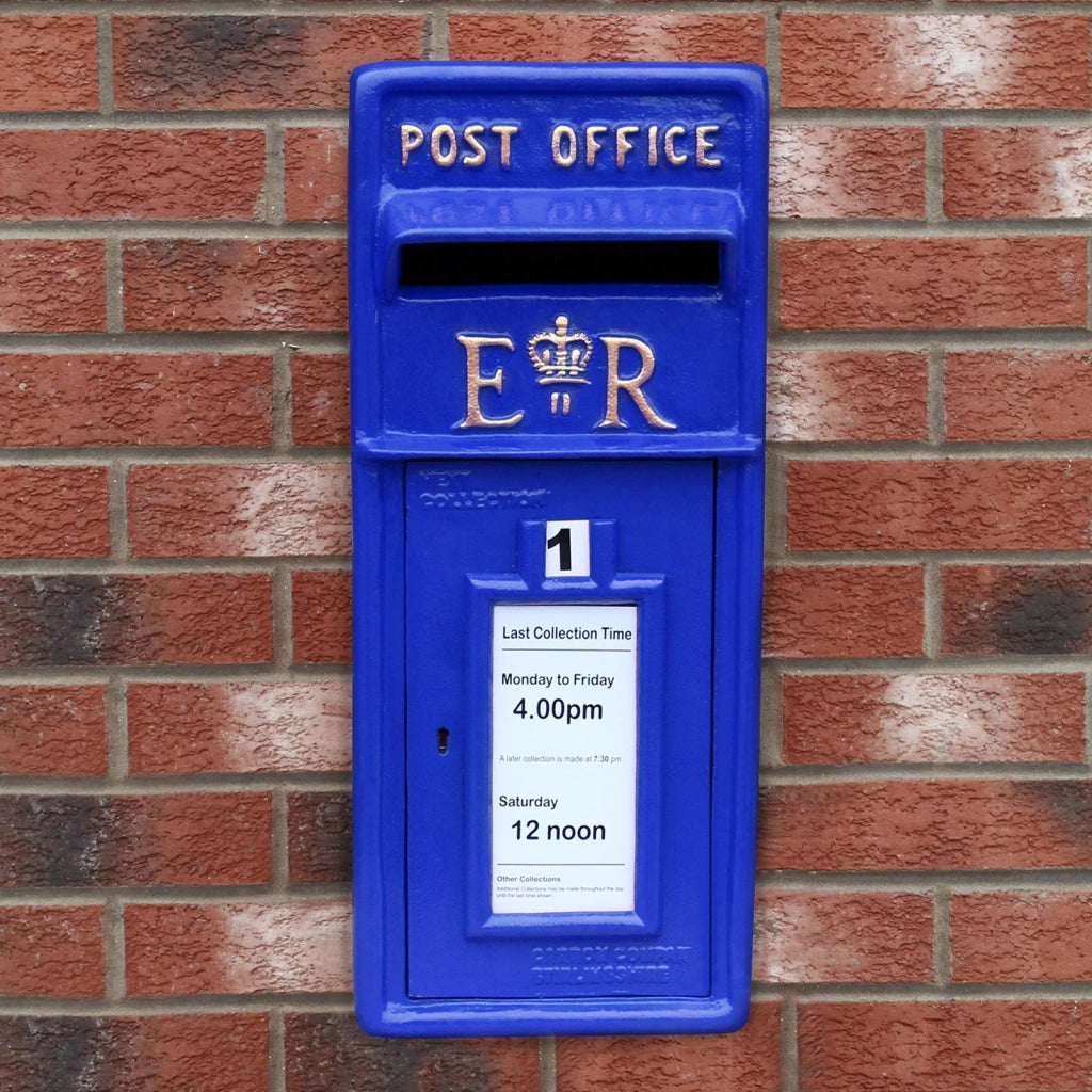 Cassetta Postale per le Lettere in Stile Britannico Inglese in Ghisa da Esterno Bocchetta Lettere Standard UK - Blu