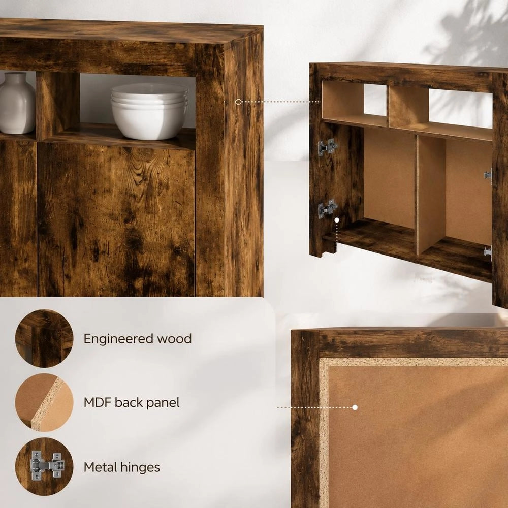 Sideboard With LED Lighting, Smoked Oak, 80x35x75 Cm