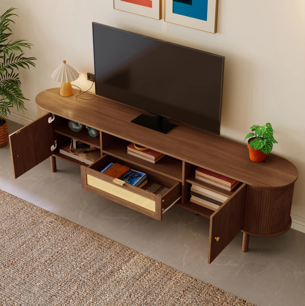 MOBILE TV 175x36x51 cm MDF Noce con ante semicircolari e cassetti