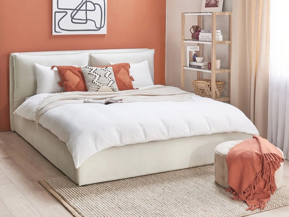 Letto matrimoniale colore bianco crema con vano contenitore 180 x 200 cm camera da letto moderna