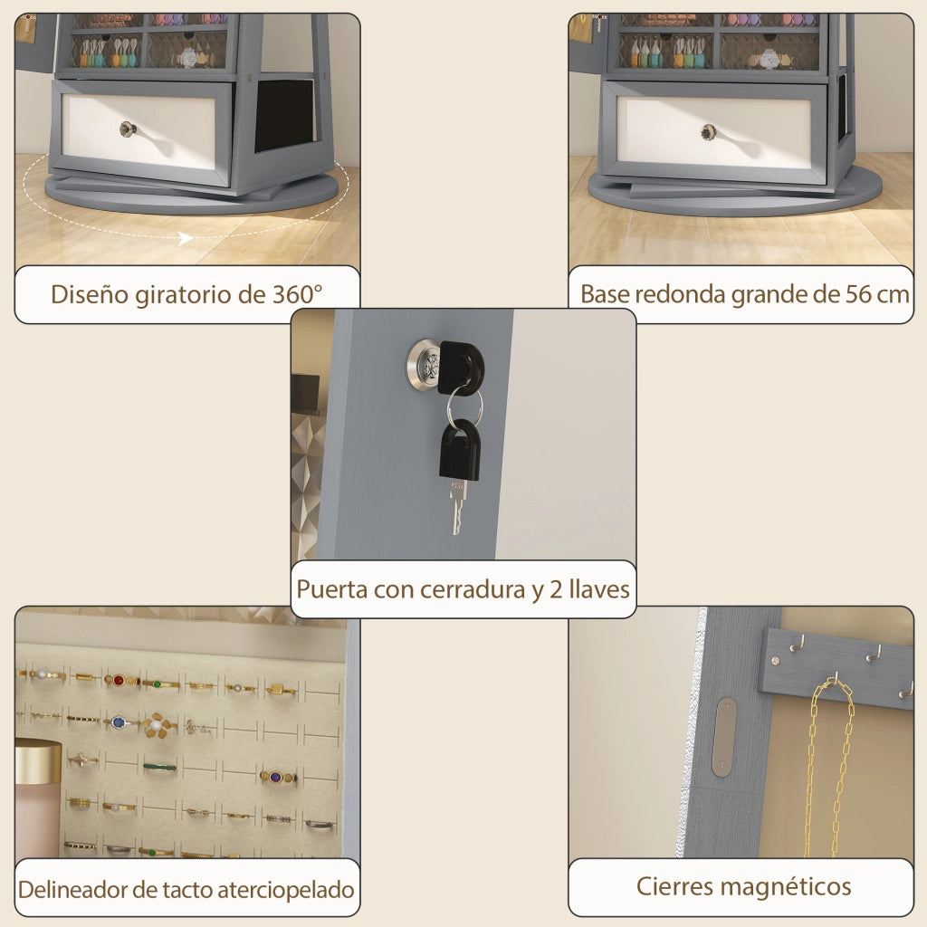 Armadio con Specchio e Luci LED ¨C zephmum ¨C Grigio Chiaro 90x51x180