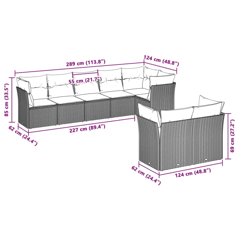 vidaXL Set Divano da Giardino 8pz con Cuscini Grigio Chiaro Polyrattan