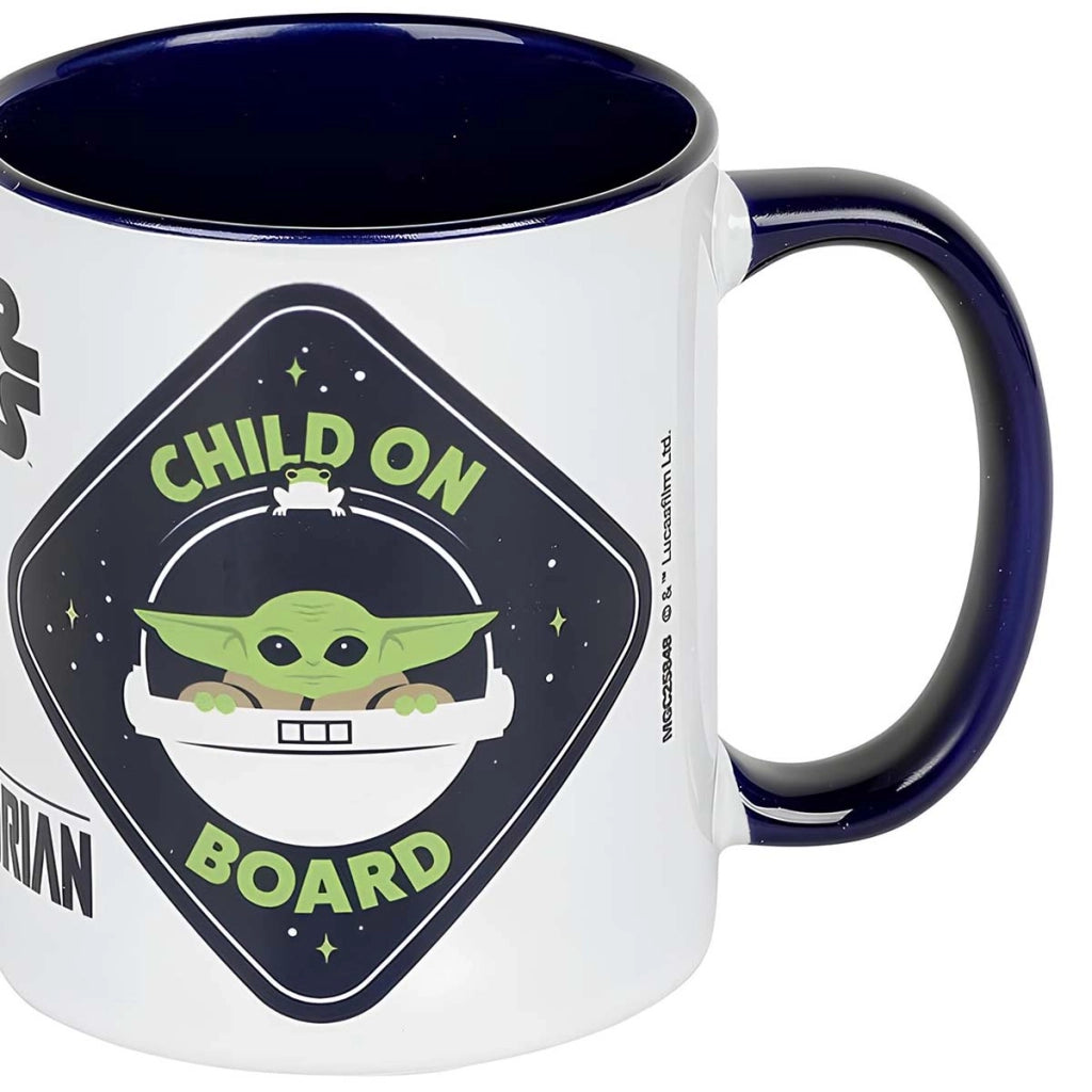 Tazza 300ml in Ceramica con Illustrazione Grogu The Mandalorian in Confezione Regalo Bianco / Blu Star Wars