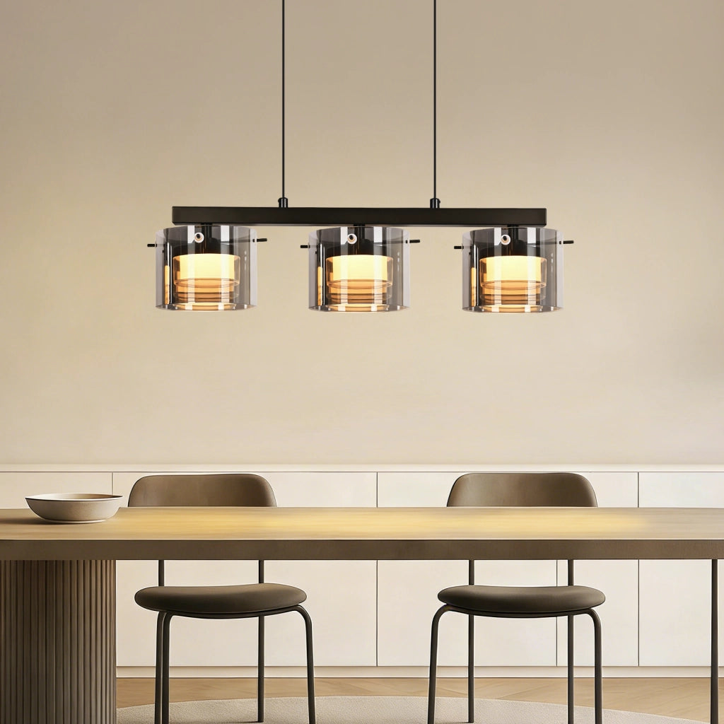 ZMH Lampada a sospensione vetro 3 luci altezza regolabile 140 cm per sala pranzo soggiorno cucina camera letto corridoio