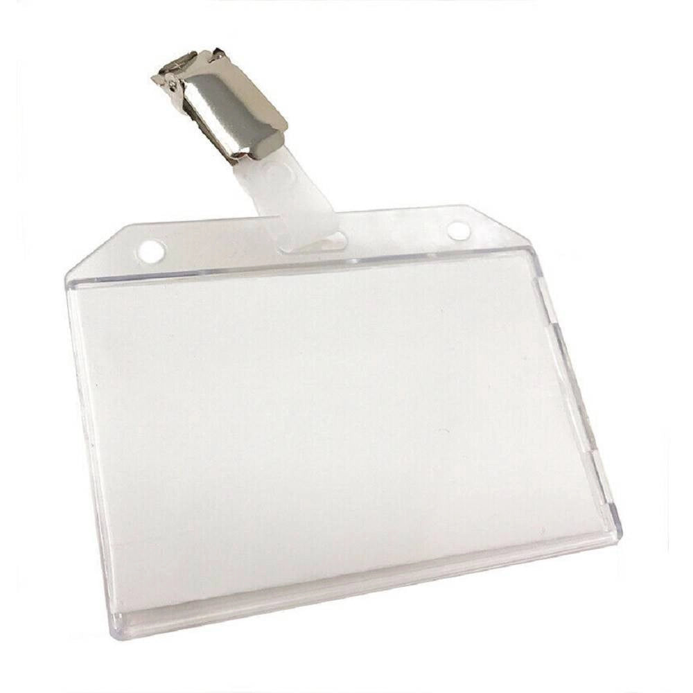 Trade Shop - 12 Porta Badge In Plastica Rigida Trasparente Con Clip Portabiglietti 90x55 Mm -