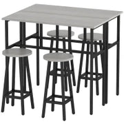 Set da Bar 6 Pezzi con 4 Sgabelli da Bar e 2 Tavoli Alti in Legno Truciolato e Acciaio per Cucina e Soggiorno, Grigio