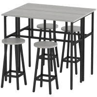 Set da Bar 6 Pezzi con 4 Sgabelli da Bar e 2 Tavoli Alti in Legno Truciolato e Acciaio per Cucina e Soggiorno, Grigio