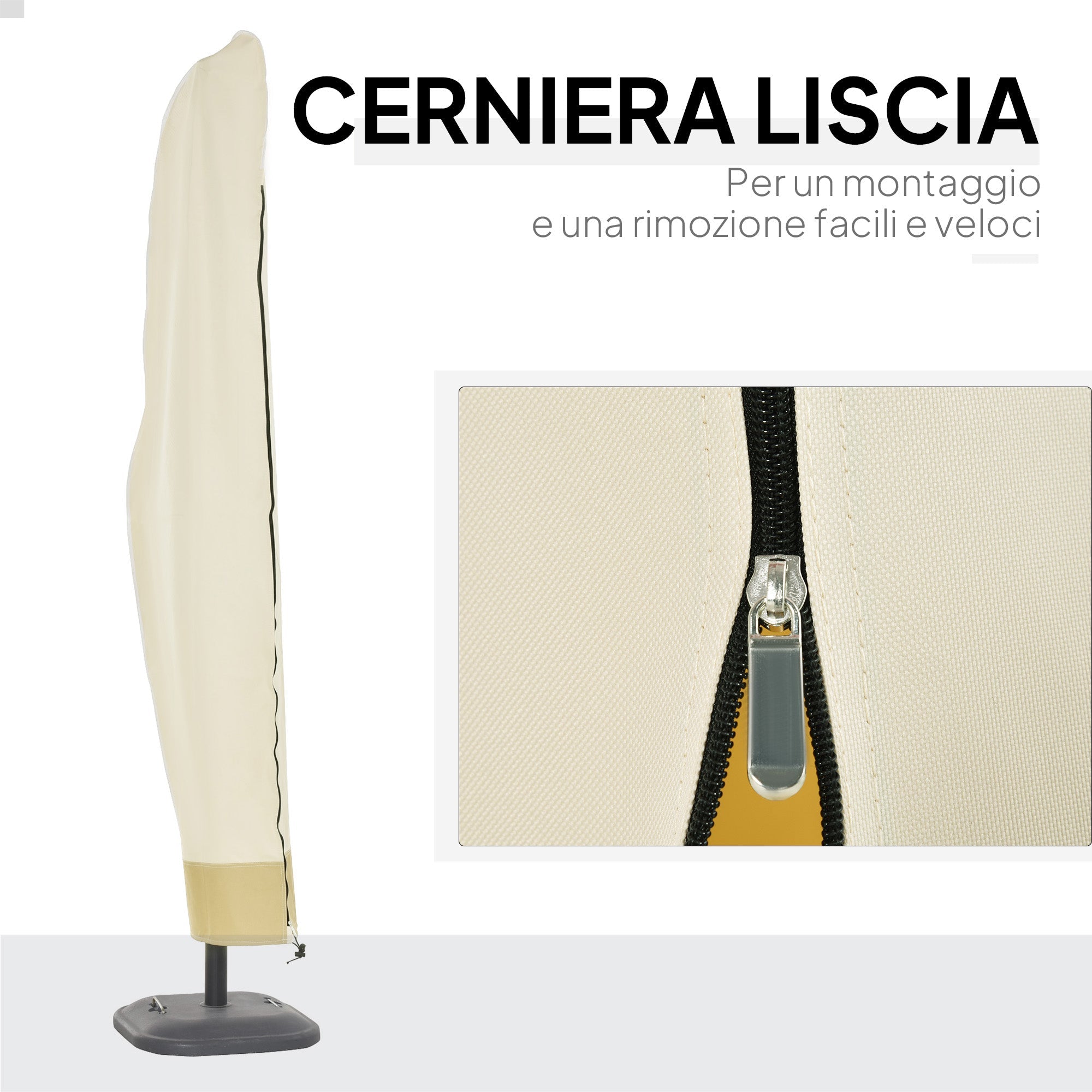 Copertura per Ombrellone 3x3 m Impermeabile Custodia con Cerniera e Laccio Beige