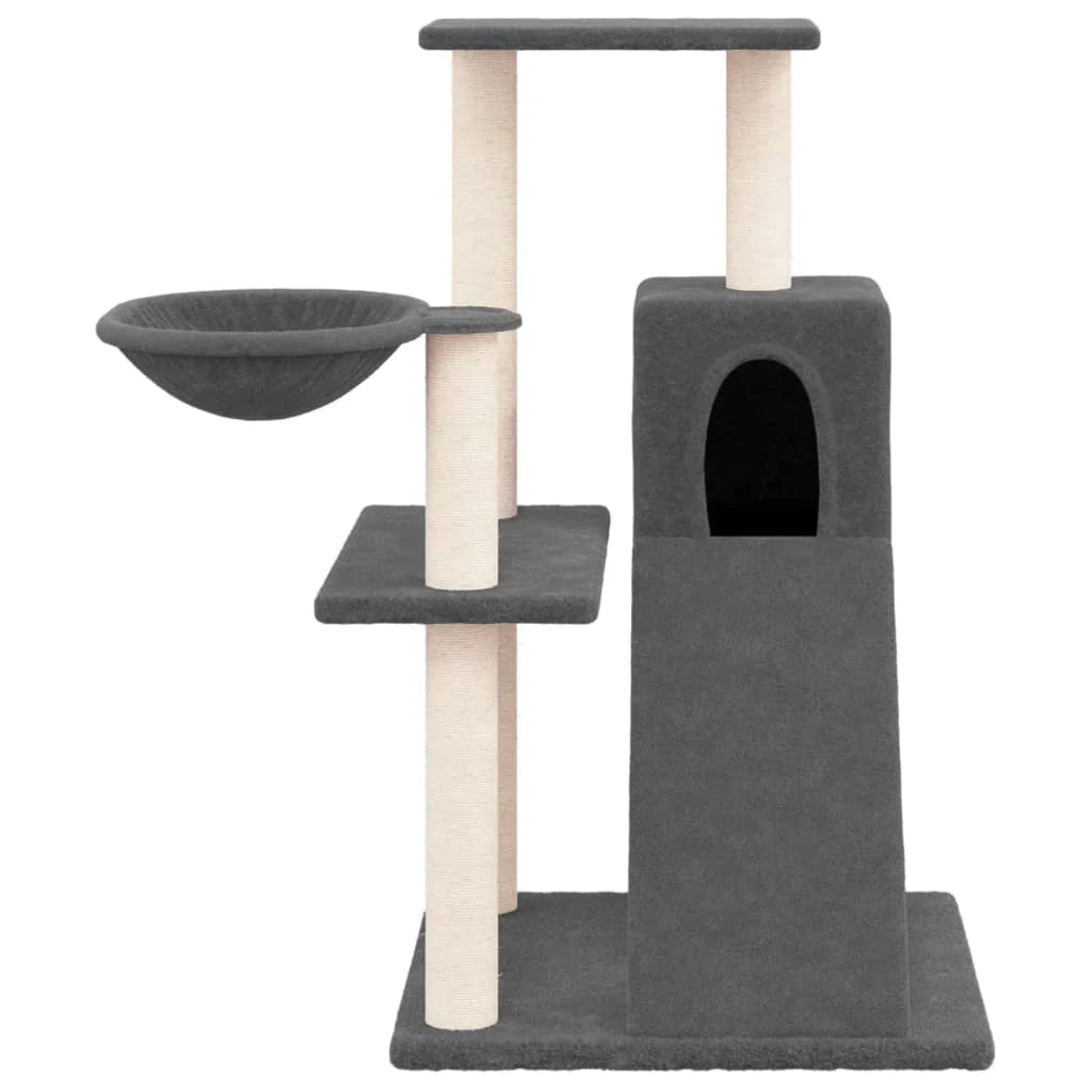 Tiragraffi per gatti torre per arrampicata giocattolo piattaforma per arrampicata con tiragraffi in sisal scuro 82 cm grigio 02_0022705