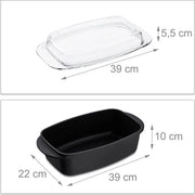 Griglia per forno con coperchio in vetro, rivestimento antiaderente, teglia per forno, alimento in alluminio, resistente a lavastoviglie, 39 cm, nero