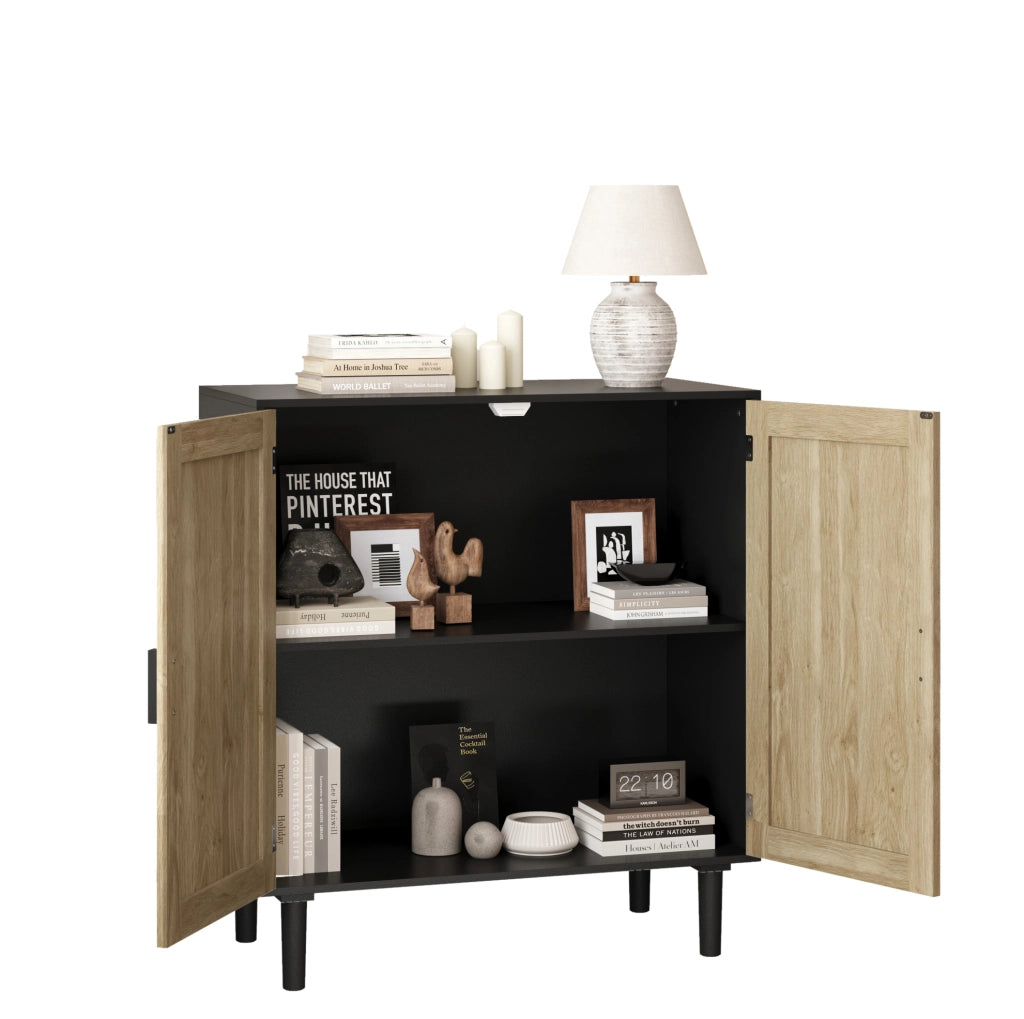 Mobile contenitore a due ante in rattan nero da 80 cm