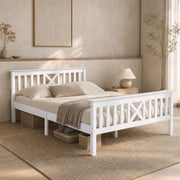 Letto matrimoniale 140x200 cm in pino bianco con rete a doghe