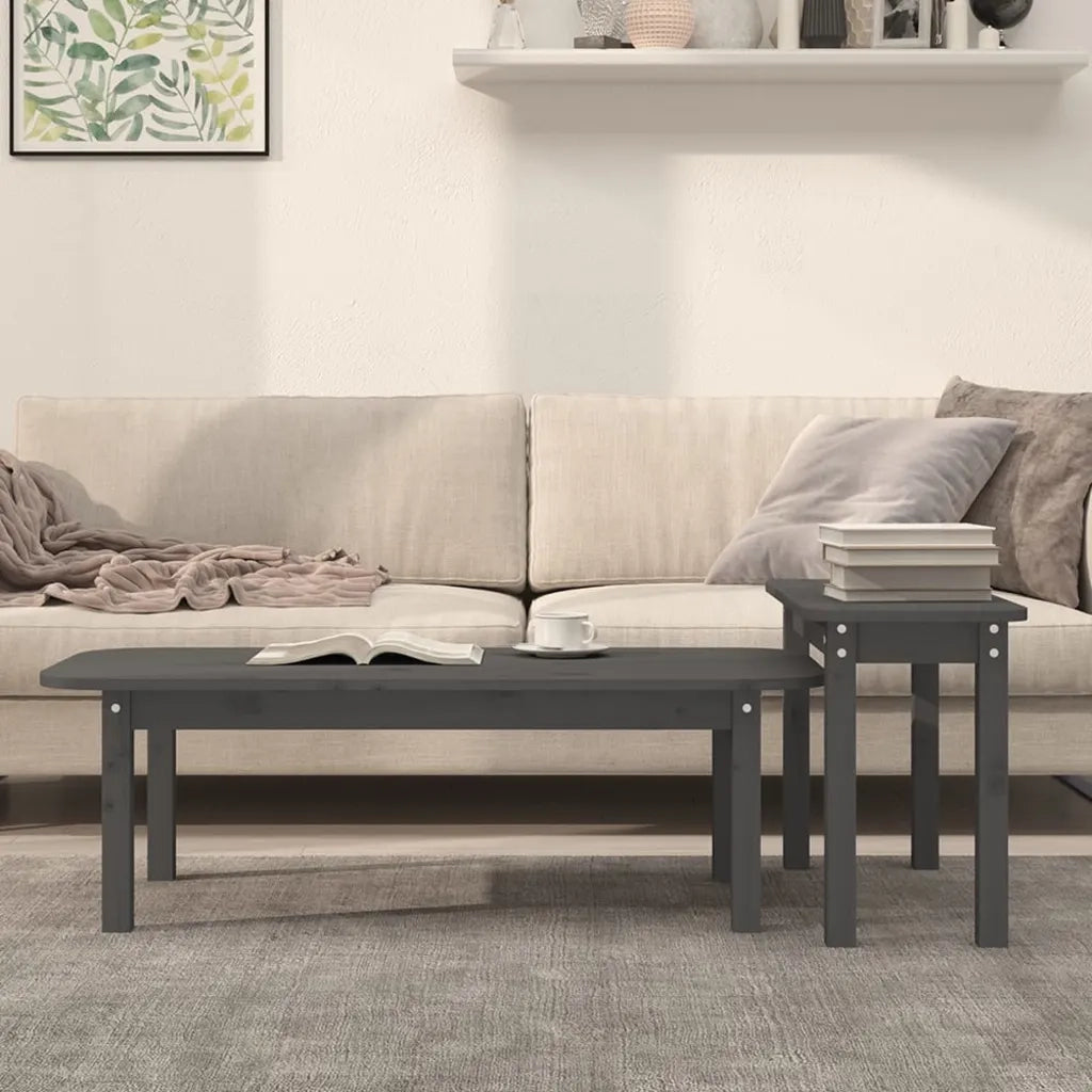 Set Tavolini da Salotto 2 pz Grigio in Legno Massello di Pino cod mxl 6398